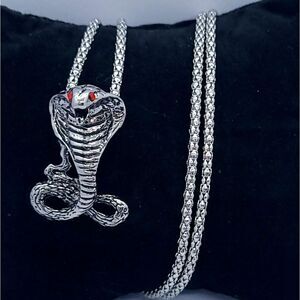 Stainless Steel Red Eye King Cobra Pendant Men's Hip Hop Necklace 22" Chain New